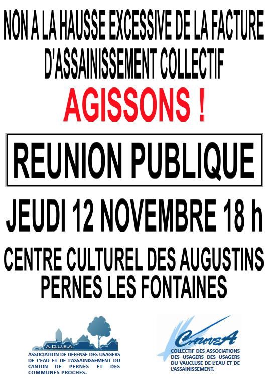 Réunion publique : les hausses excessives des tarifs de l'assainissement collectif