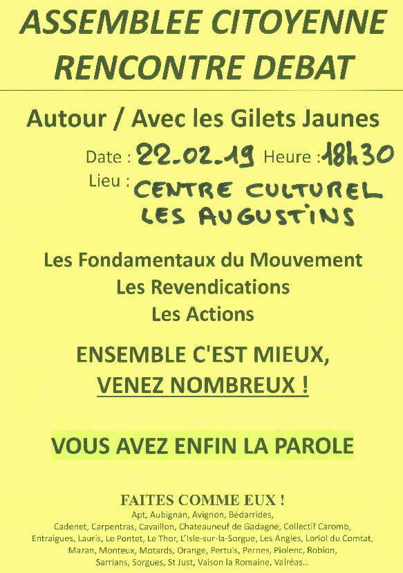 Rencontre-Débat autour et avec les Gilets Jaunes