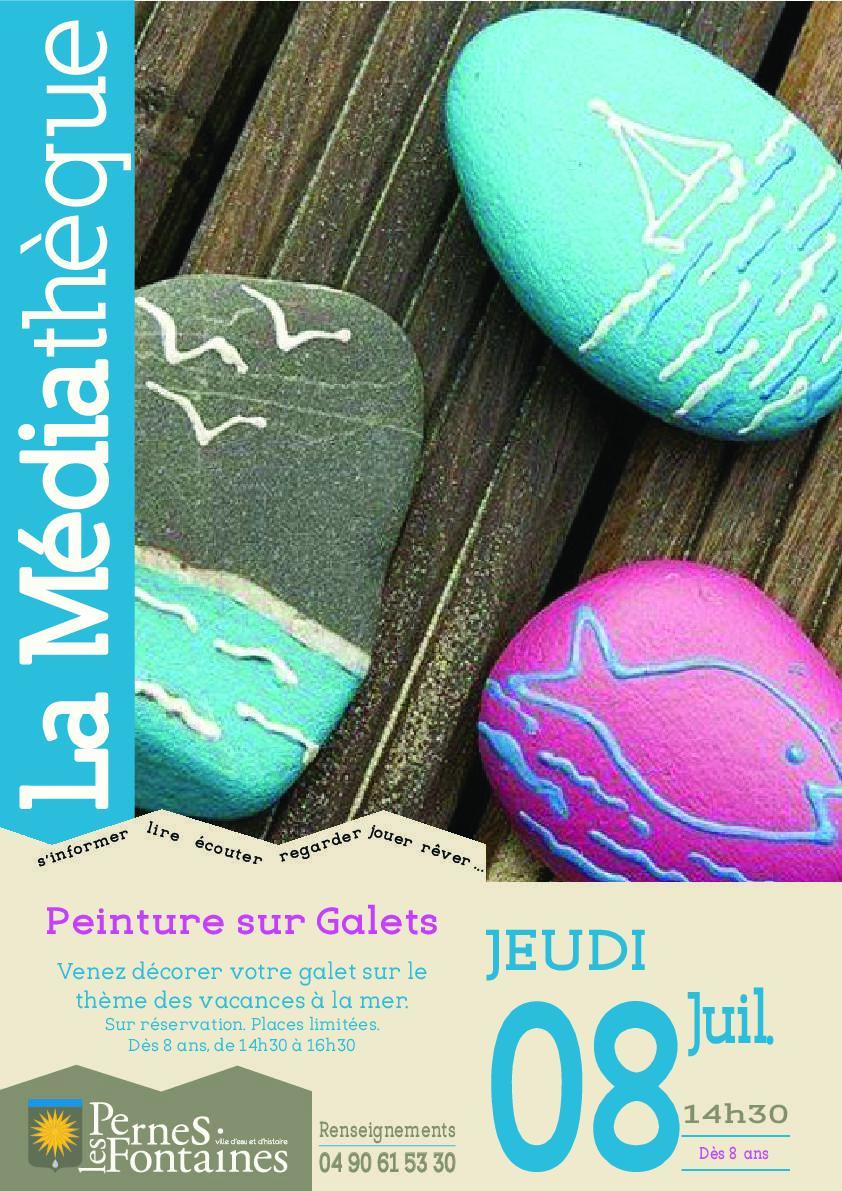 Médiathèque en été : peinture sur galets